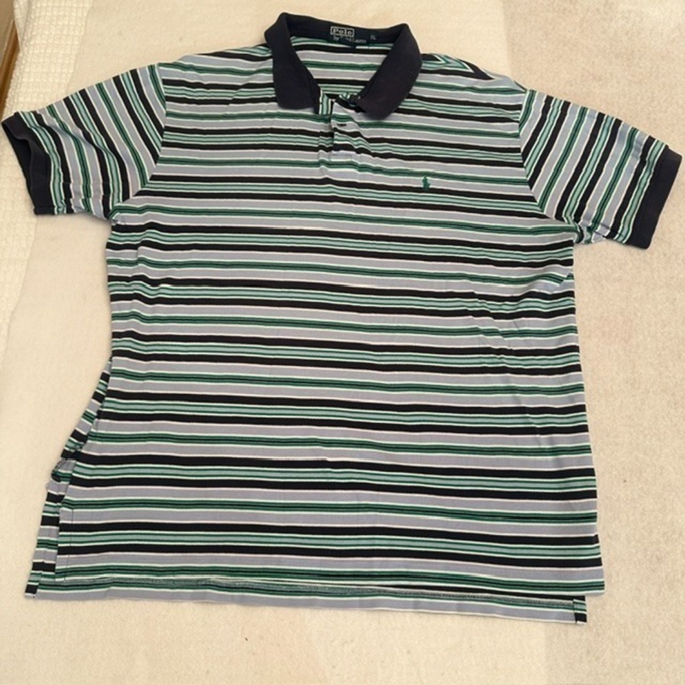Polo Ralph Lauren Striped Polo Shirt Mens Navy Green Black Gray XL Cotton Preppy